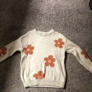 Chic Floral Cream and Orange Sweater